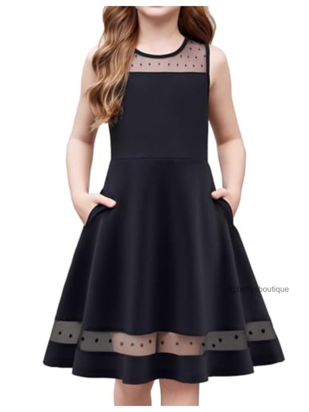 Girls Formal A-Line Mesh Dress with Pockets Sleeveless Round Neck